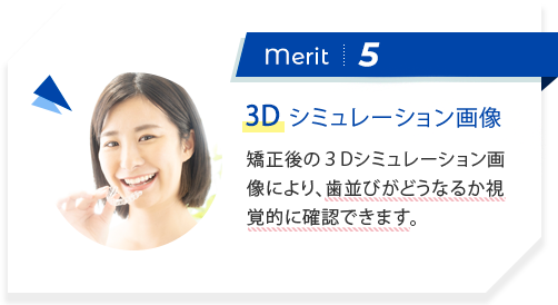 merit5:3Dシミュレーション 現在の歯並びから、矯正後の仕上がりを3Dでシミュレーションすることができます。